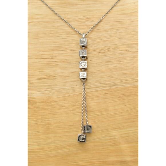 Christian Dior Vintage Block Logo Necklace Pendant Tassel CD Silver Signed BinBJ - Picture 8 of 12